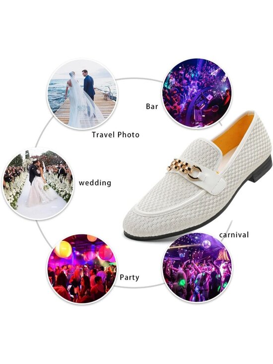 XQWFH Men\'s White Velvet Penny Loafer Gold Chain Buckle Slip On Flat Forma Shoes main image 4